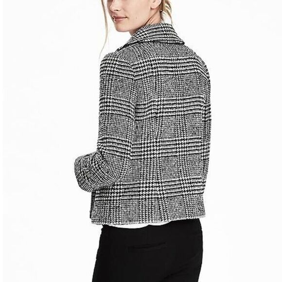 Banana Republic Houndstooth Plaid Jacket Peacoat Wool Blend Size 4 Black White - Picture 4 of 12